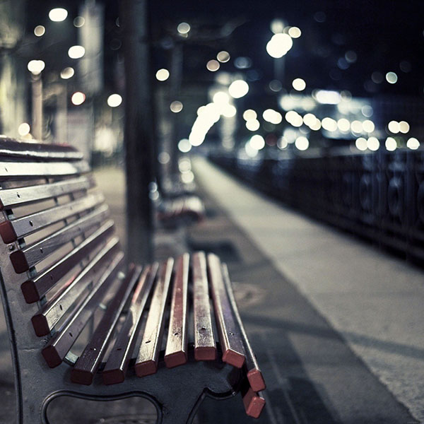 street-chair-melancholy-night-lights-bokeh-city