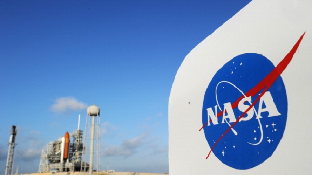 The NASA logo on a protective box for a camera near the space shuttle Endeavour April 28, 2011 at Kennedy Space Center in Florida as preparations are under way for an April 29 launch of Endeavour, which will be its last flight. AFP PHOTO/Stan HONDA (Photo credit should read STAN HONDA/AFP/Getty Images)